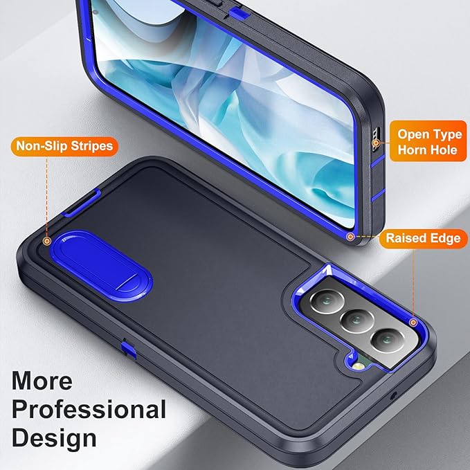 for Samsung Galaxy S22 Plus Case with Kickstand Case 3-Layer Military Grade Protective Case Cover Silicone Rugged Shockproof for Galaxy S22+ Plus Phone Case (Navy+Blue)