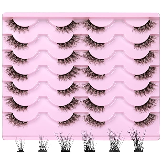 Newcally Half Lashes Mink Natural Cat Eye Wispy False Eyelashes 3D Volume Strip Fake Eyelashes Accent Corner 3/4 Eye Lashes DIY Cluster Faux Mink Half Eyelashes 14 Pairs