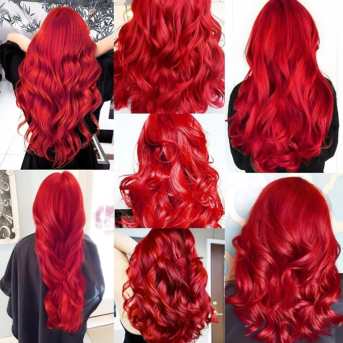 10 PCS Red Hair Extensions, Curly Wavy Synthetic Hairpieces Clip in Rainbow Neon Party Highlights, Colorful Hair Accessories for Girls Women 17 inch (Red)