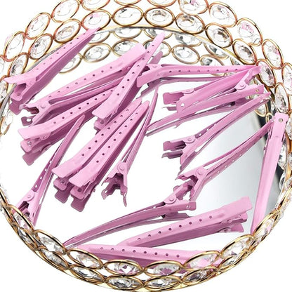 24 Packs Duck Bill Clips, Bantoye 3.35 Inches Rustproof Metal Alligator Curl Clips with Holes for Hair Styling, Hair Coloring, Pink