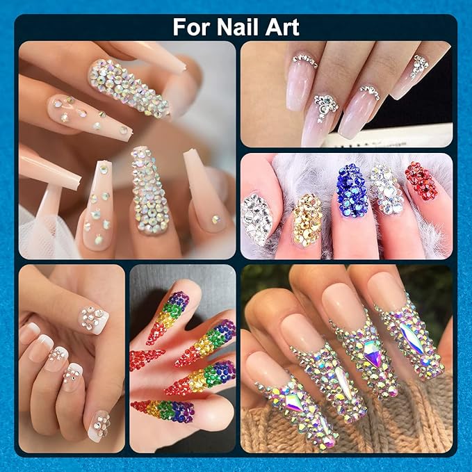 Nail Art Rhinestone Glue Gel&2 Boxes Flatback Gems Kit, 1 Tube of 15ml Rhinestone Gel Glue(UV/LED Needed)+Round Glass Crystal Clear Gemstones with Pickup Tools