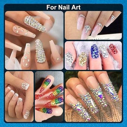 Nail Art Rhinestone Glue Gel&2 Boxes Flatback Gems Kit, 1 Tube of 15ml Rhinestone Gel Glue(UV/LED Needed)+Round Glass Crystal Clear Gemstones with Pickup Tools