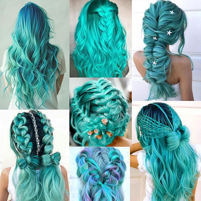 12 PCS Teal Blue Hair Extensions Clip in, Colored Party Highlights Extension for Kids Girls Synthetic Hairpiece Straight 22 inch