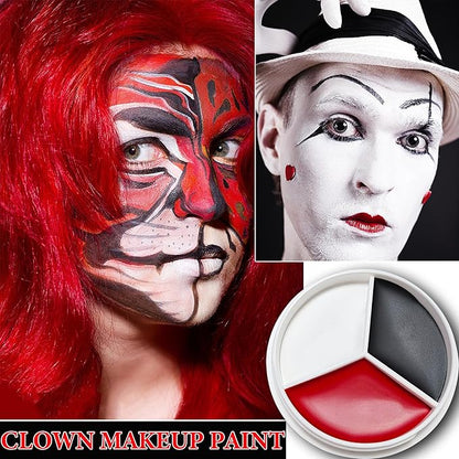 2Pcs Clown Black White Red Face Paint,Professional Waterproof Body Paint Halloween Makeup Kit Face Paint Clown Cosplay Costume Joker SFX Zombie Face Painting White Makeup