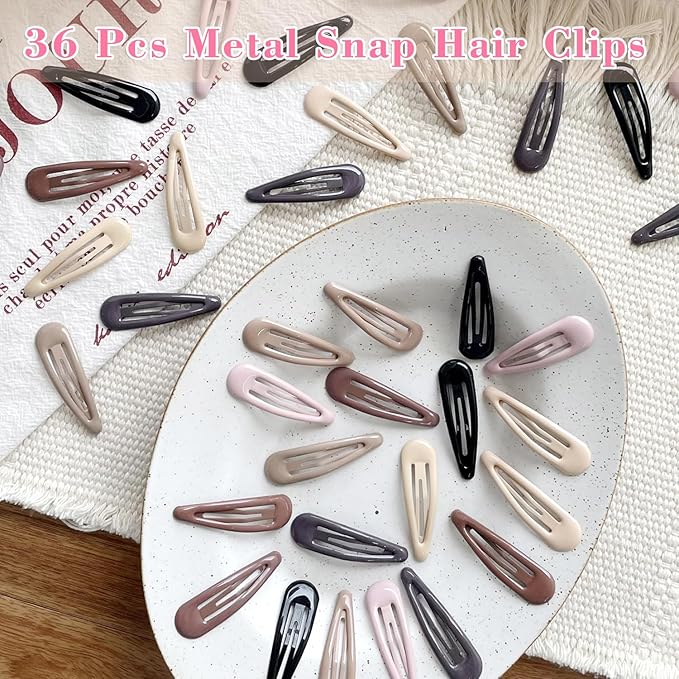 36 PCS 2 Inch Metal Snap Hair Clips Water Drop No Slip for Women & Girls,Strong Hold Matte Hair Clips for Thick Hair & Thin Hair,Hair Barrettes for Women.Metal Snap Clips Accessories
