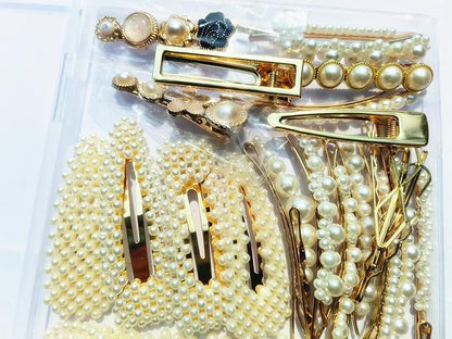 Gold and Silver 31 Pcs Hand-made line styles Pearl Hair Clips for Women Girls, Hair Accessories Pearl Hair Clips for Party Wedding Daily