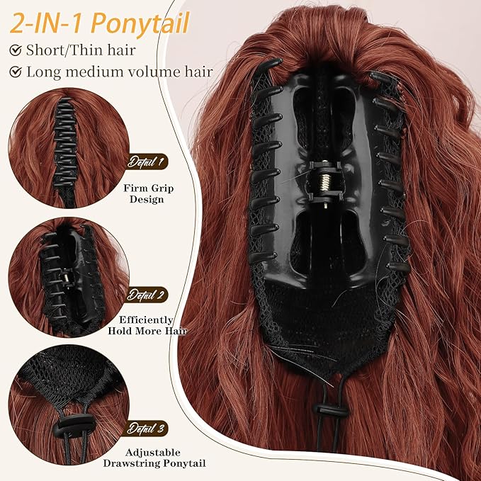 ORSUNCER Ponytail Extension Claw 18" Curly Pony Tail Clip in Claw Hair Extensions Fluffy Natural Looking Synthetic Hairpiece for Women