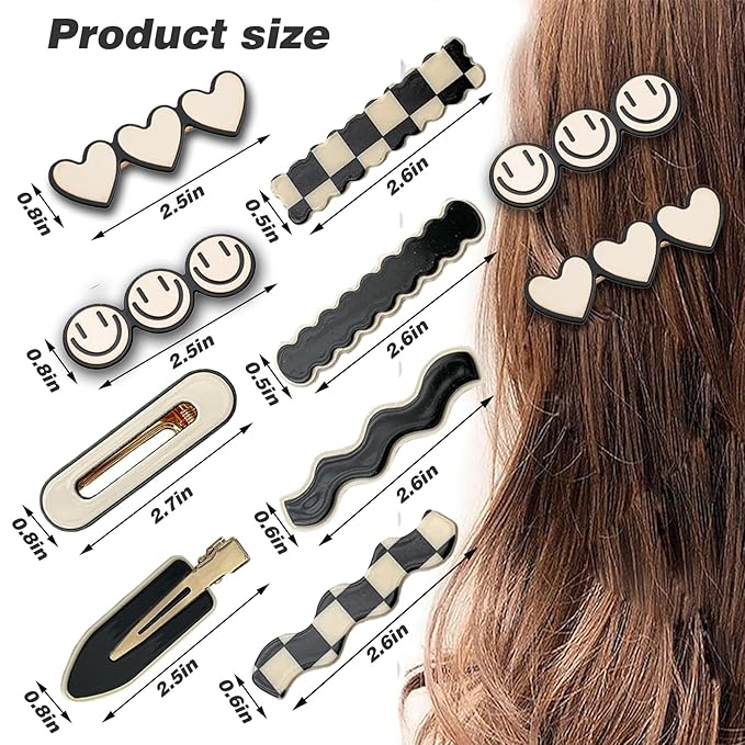 16 Pieces Women's Hair Clips, Black & White Plaid Cute Hair Clips, Simple Geometric Duckbill Clips, No Bend Korean Styling Minimalist Hair Accessories, Women's Gifts