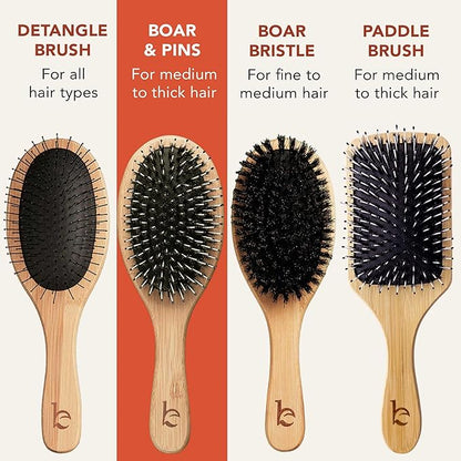 Boar Bristle Hair Brush - Smoothes & Detangles All Hair Types, Hairbrush for Women, Men & Kids, Brush for Thick Hair, Distributes Oils for Natural Shine & Stimulates Scalp