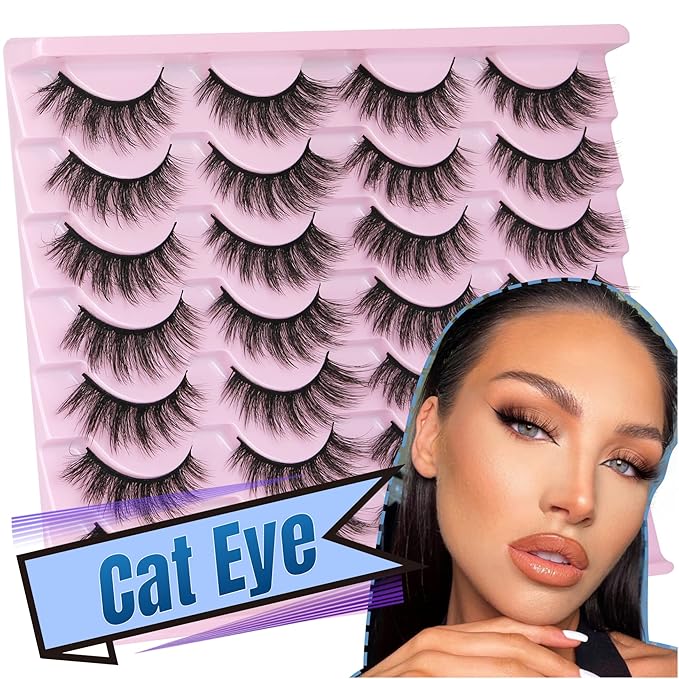 14 Pairs False Eyelashes Natural Mink Lashes Wispy Cat Eye Lashes 14mm 3D Volume Strip Fake Eyelashes Pack by TNFVLONEINS