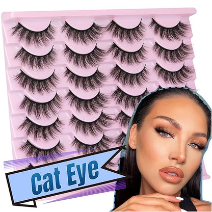 14 Pairs False Eyelashes Natural Mink Lashes Wispy Cat Eye Lashes 14mm 3D Volume Strip Fake Eyelashes Pack by TNFVLONEINS