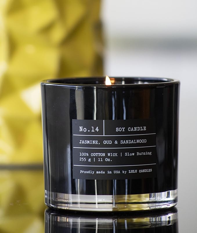 Lulu Candles | Jasmine, Oud & Sandalwood | Luxury Scented Soy Jar Candle | Hand Poured in The USA | Highly Scented & Long Lasting (11 Oz.)