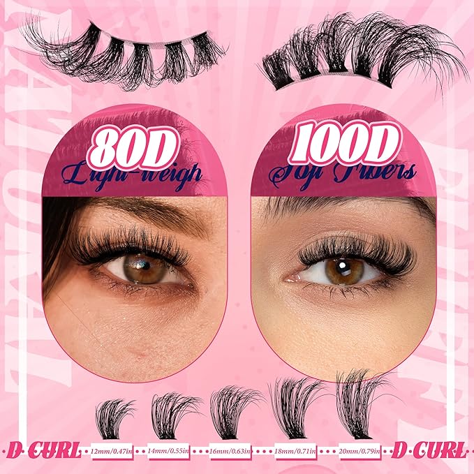 280 Pcs Lash Clusters Extensions Kit - 80D 100D 12-20mm Faux Mink Individual Eye Lash Clusters with D Curl Fluffy Wispy Lash Clusters for DIY Lash Extension at Home