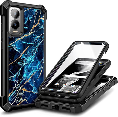 for Cricket Debut S3 Phone Case (U572AC), AT&T Vista 2 (2024 U572AA) with [Built-in Screen Protector] 9FT Military Grade Drop Tested Full-Body Protective Shockproof Bumper Cover -Marble Sapphire