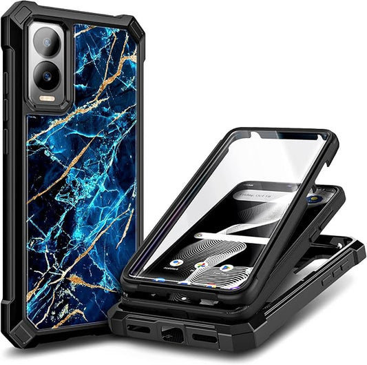 for Cricket Debut S3 Phone Case (U572AC), AT&T Vista 2 (2024 U572AA) with [Built-in Screen Protector] 9FT Military Grade Drop Tested Full-Body Protective Shockproof Bumper Cover -Marble Sapphire