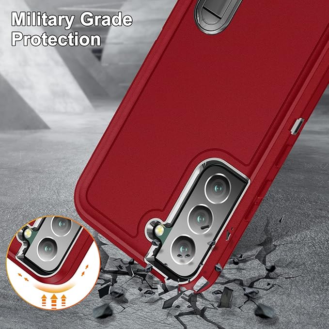 for Samsung Galaxy S22 Plus Case Galaxy S22+ Case with Kickstand Case 3-Layer Military Grade Protective Case Cover Silicone Rugged Shockproof for Galaxy S22 Plus S22+ Phone Case Red+Black