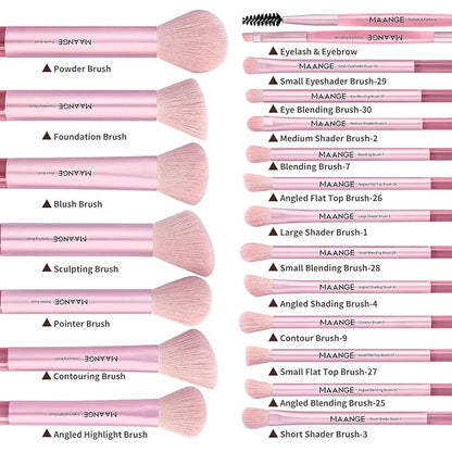 MAANGE Makeup Brushes 30 Pcs Makeup Kit, Multi-functional Makeup Tool Set with 20 Pcs Makeup Brush Foundation Brush Make up Brushes Set with Bag,Pink