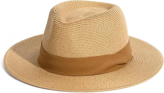 FURTALK Womens Mens Wide Brim Straw Panama Hat Fedora Summer Beach Sun Hat UPF Straw Hat for Women