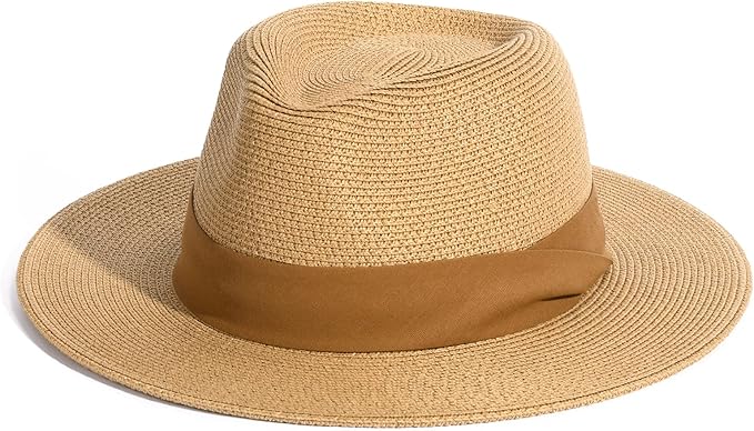 FURTALK Womens Mens Wide Brim Straw Panama Hat Fedora Summer Beach Sun Hat UPF Straw Hat for Women