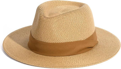 FURTALK Womens Mens Wide Brim Straw Panama Hat Fedora Summer Beach Sun Hat UPF Straw Hat for Women