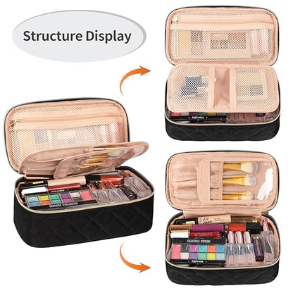 OCHEAL Small Makeup Bag,Portable Cute Travel Makeup Bag Pouch for Women Girls Makeup Brush Organizer Cosmetics Bags with Compartment-Rhombus Black