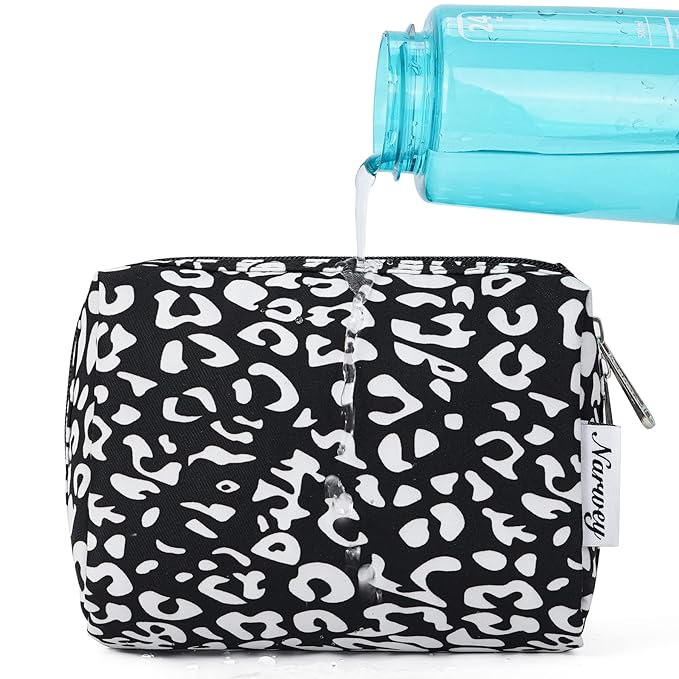 Narwey Small Cheetah Makeup Bag for Purse Mini Cosmetic Bag Travel Makeup Pouch Zipper Pouch Cute Make up Bags with Compartments for Women Girls (Black Leopard, Small)