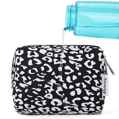 Narwey Small Cheetah Makeup Bag for Purse Mini Cosmetic Bag Travel Makeup Pouch Zipper Pouch Cute Make up Bags with Compartments for Women Girls (Black Leopard, Small)