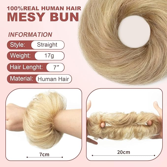 1PCS Messy Bun Hair Piece Human Hair Natural Curly 100% Real Human Hair Chignons Scrunchies Hair Fluffy Hair Buns for Women Bun Donut Updo Hair Pieces Bun Extension (#P18-613)