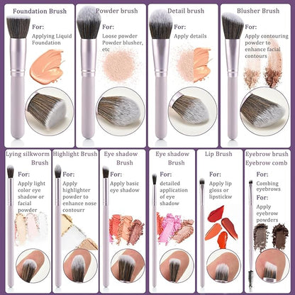 29Pcs Makeup Tool Set Includes: Wooden Handle 10Pcs Kabuki Makeup Brush set 18Pcs Makeup Sponges Suitable for makeup artists and perfect gifts (Purple 29pcs)