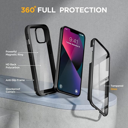 Miracase Compatible with iPhone 13 Mini case 5.4 inch, 2023 Upgrade Full-Body Glass Clear Case Bumper Case with Built-in 9H Tempered Glass Screen Protector for iPhone 13 Mini, Black