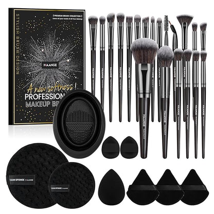 MAANGE Makeup Brushes 29 Pcs Makeup Kit, Premium Synthetic Foundation Powder Concealers Eye shadows Blush Brush Make up Brushes Set (Black, 29 Piece Set)