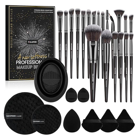 MAANGE Makeup Brushes 29 Pcs Makeup Kit, Premium Synthetic Foundation Powder Concealers Eye shadows Blush Brush Make up Brushes Set (Black, 29 Piece Set)
