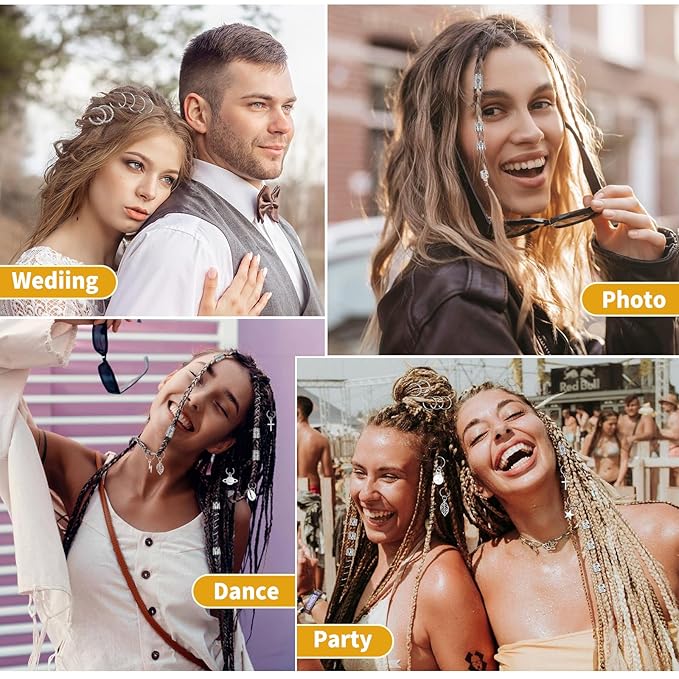 Lucomb 259 Pcs Hair Jewelry, Hair Accessories for Braids Silver Loc Jewelry for Hair Dreadlocks Braid Jewelry Hair Cuffs Clips Dreadlock Accessories for Women's Hair Charms Rings Decoration