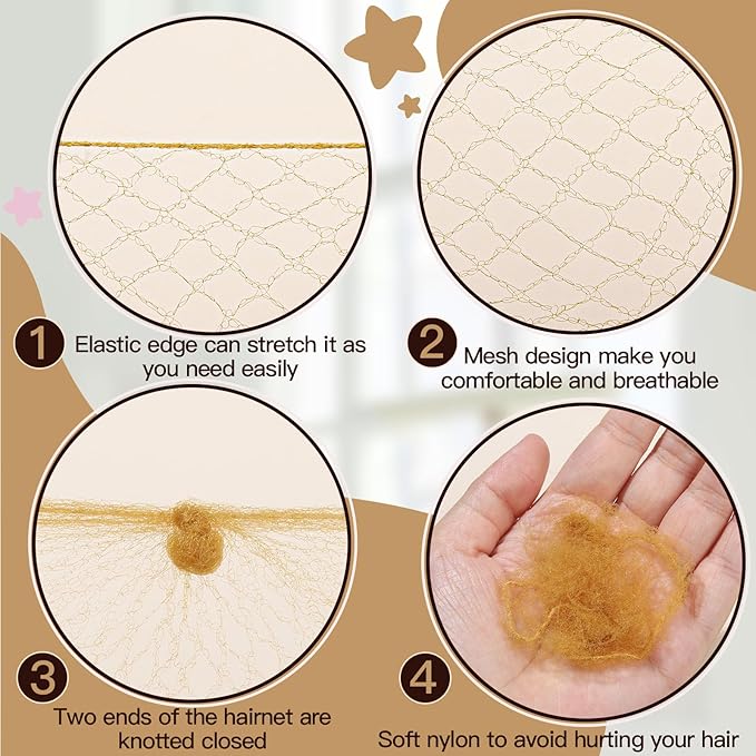 FANDAMEI Hair Net for Kids, Invisible Hair Nets 20PCS with 40PCS U Shaped Bobby Pins, 30cm Hair Nets for Buns, Bun Hair Nets for Ballet Girls Hair Accessories Set for Women, Girls-Light Brown