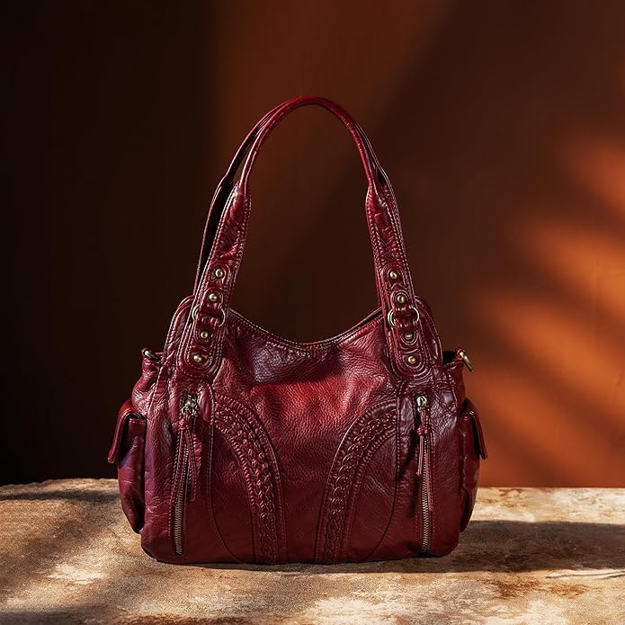 Montana West Washed Leather Hobo Bags for Women Roomy Handbags with Crossbody Strap