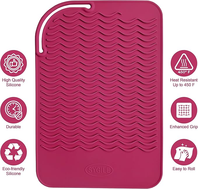 11" X 7.5" Large Size Heat Resistant Silicone Travel Mat for Hair Straighteners, Curling Irons, Flat Irons - Rose Pink