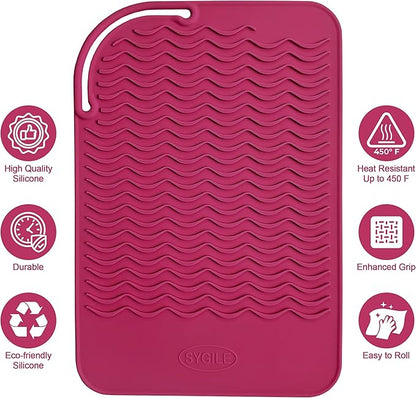 11" X 7.5" Large Size Heat Resistant Silicone Travel Mat for Hair Straighteners, Curling Irons, Flat Irons - Rose Pink