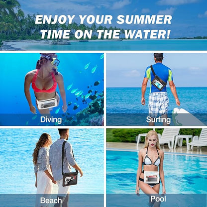 MoKo Waterproof Phone Pouch Pack, Floating Large Capacity Dry Bag for Kayaking Snorkeling Swimming, Compatible with iPhone 15 14 13 12 11 Pro Max X/Xr/Xs Max, Galaxy S23 Ultra/Note 20 Ultra, White