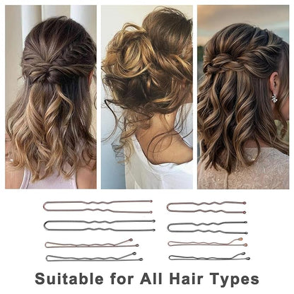 250 Pcs Hair Pins Bobby Pins Black with Storage Box, Wavy Bobby Pins 2inch 2.4inch, U Shaped Hair Pins 2inch 2.8inch, Suitable for All Hair Types, Hair Clips Hair Pin for Women and Girls