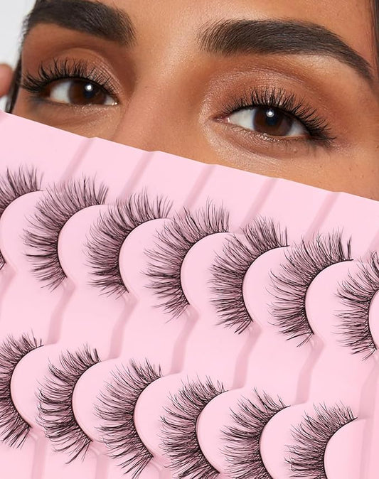 Onlyall Natural Lashes Wispy Lashes Natural Look False Eyelashes Natural Flared Eyelashes False Eye Lashes Soft Fluffy Lashes 7 Pairs T11