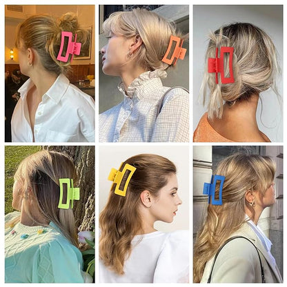 3.5 Inch Medium Hair Claw Clips 6 Pack Hair Clips for Women Square Claw Clips Rectangle Clips for Hair Banana Jaw Clips Hair Accessories for Girls -Dopamine
