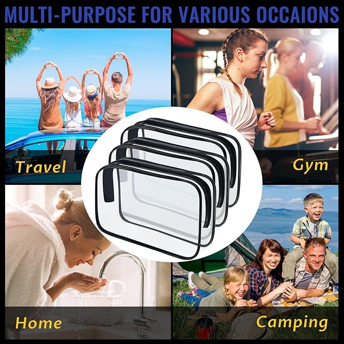 12 Pieces Clear Makeup Bags, TSA Approved Toiletry Bag for Travel, PVC Clear Cosmetic Pouch with Zipper, Waterproof Vinyl Plastic Organizer Case for Vacation Bathroom (Medium)