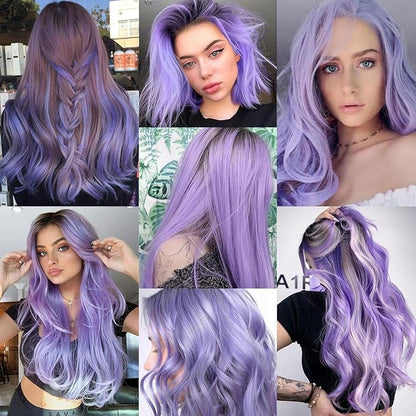 10 PCS Light Purple Hair Extensions Clip-In, Curly Wavy Synthetic Hairpieces Clip in Rainbow Neon Party Highlights, Colorful Hair Accessories for Kids Girls Women 17 inch (Light Purple)