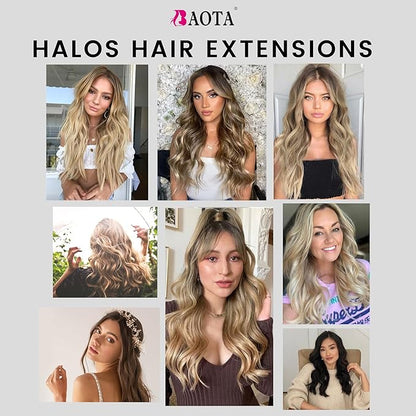 16 Inch Invisible Wire Hair Extension Long Wavy Hair Extensions for Women Mix Brown and Blonde Highlight Adjustable Size Hairpiece 4 Clips in Hair Extension