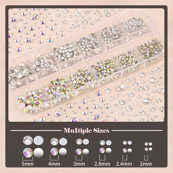 Nail Art Rhinestone Glue Gel&2 Boxes Flatback Gems Kit, 1 Tube of 15ml Rhinestone Gel Glue+Colorful Gems+Flat Back Round Glass Crystal AB&Clear Gemstones with Pickup Tools