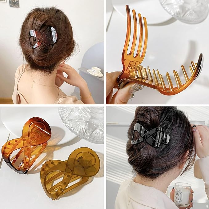 4 PCS French Concord Curved Claw Barrettes for Women - 3.35 Inch Alligator Banana Clips with No Slip Grip, Strong Hold for Volume Styling Hair Accessories