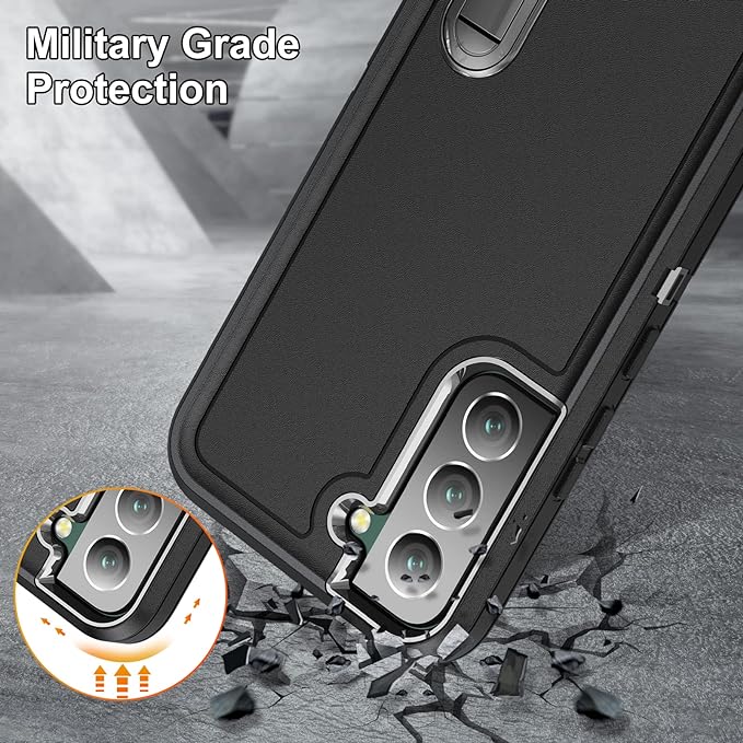for Samsung Galaxy S22 Plus Case with Kickstand Case 3-Layer Military Grade Protective Case Cover Silicone Rugged Shockproof for Galaxy S22 Plus Phone Case Black+Black