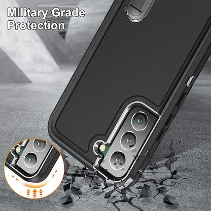 for Samsung Galaxy S22 Plus Case with Kickstand Case 3-Layer Military Grade Protective Case Cover Silicone Rugged Shockproof for Galaxy S22 Plus Phone Case Black+Black