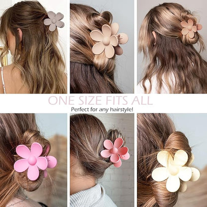 Flower Hair Clips 6 PCS Flower Claw Clips for Women Matte Large Claw Clips Strong Hold Jaw Clamps Hair Accessories for Thick Hair 6 Colors