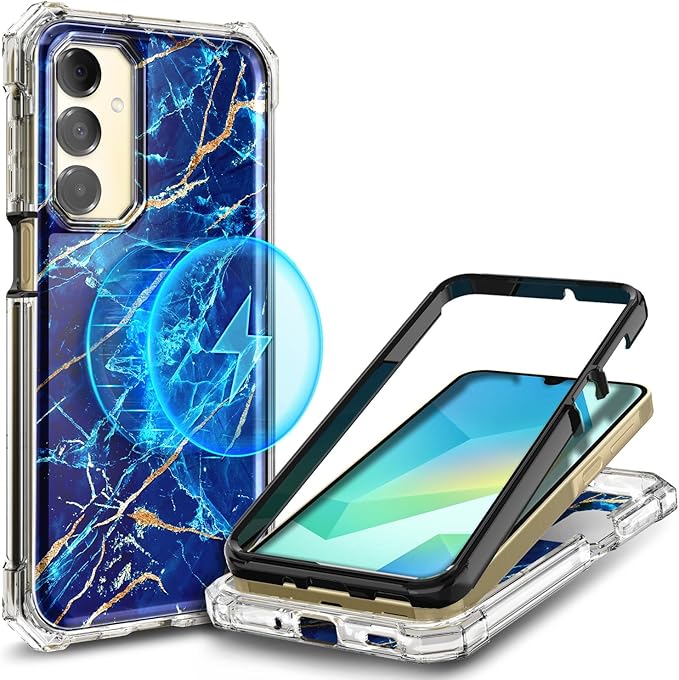 Designed for Samsung Galaxy A16 5G/4G Phone Case, Magnetic Compatible with MagSafe, [Raised Corners Drop Protection] Shockproof Protective Bumper Cover (Marble Sapphire)
